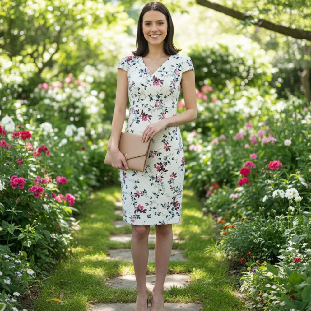 Maggy London White Dress with Floral Accents